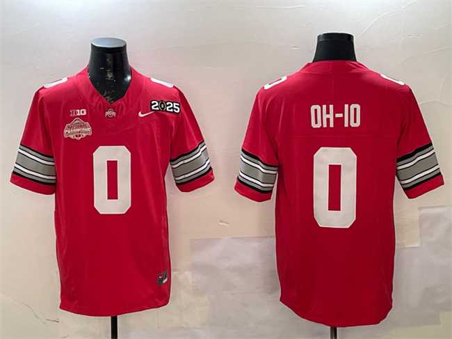 Men%27s Ohio State Buckeyes #0 OH-IO Red 2025 CFP Final With National Champions Patch F.U.S.E. Vapor Limited Stitched Football Jersey